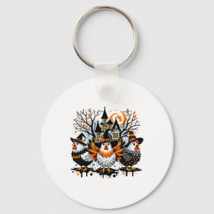 Halloween Chickens Farmer Chicken Girl  Key Ring