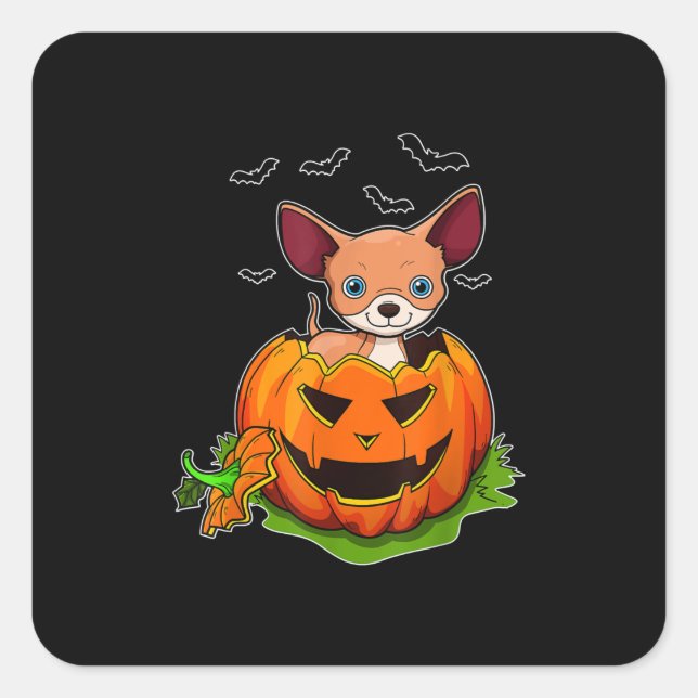 Halloween Chihuahua Dog Lovers Pumpkin Grunge Jack Square Sticker (Front)
