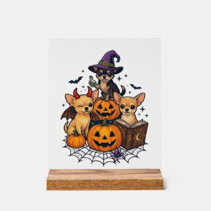 Halloween Chihuahua Dogs Pumpkins Witch Hat Spell Acrylic Sign