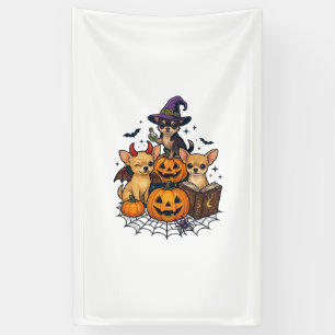 Halloween Chihuahua Dogs Pumpkins Witch Hat Spell Banner