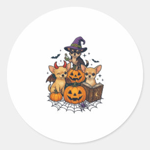 Halloween Chihuahua Dogs Pumpkins Witch Hat Spell Classic Round Sticker