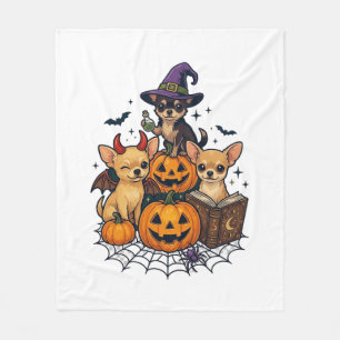 Halloween Chihuahua Dogs Pumpkins Witch Hat Spell Fleece Blanket