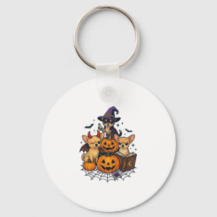 Halloween Chihuahua Dogs Pumpkins Witch Hat Spell Key Ring