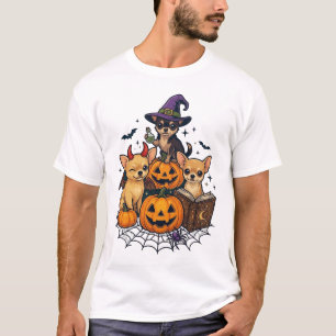 Halloween Chihuahua Dogs Pumpkins Witch Hat Spell T-Shirt