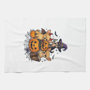 Halloween Chihuahua Dogs Pumpkins Witch Hat Spell Tea Towel
