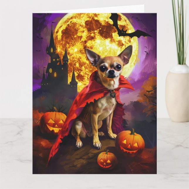 Halloween Chihuahua Vampire Pumpkins Scary Card (Front)
