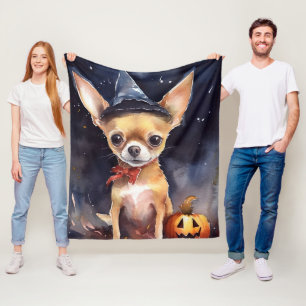 Halloween chihuahua With Pumpkins Scary Fleece Blanket