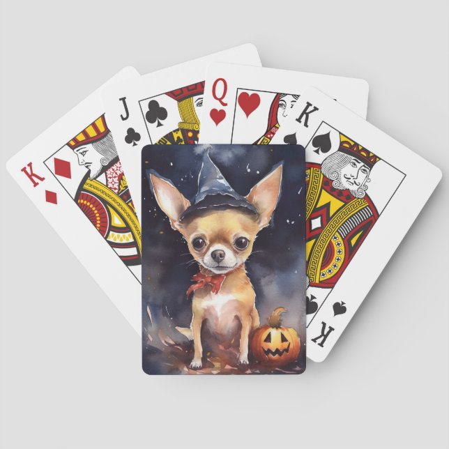 Halloween chihuahua With Pumpkins Scary Playing Cards (Back)
