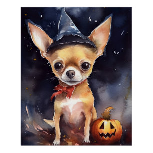 Halloween chihuahua With Pumpkins Scary Poster