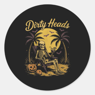 Halloween Chill Skeleton Dirty Heads Retro For Men Classic Round Sticker