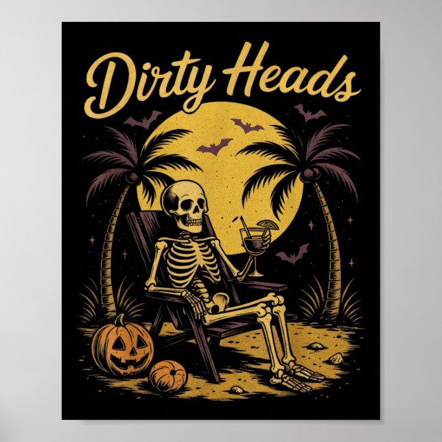 Halloween Chill Skeleton Dirty Heads Retro For Men Poster (Front)