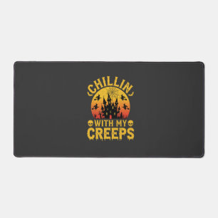 Halloween Chillin With My Creeps Haunted Castle De Desk Mat