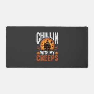 Halloween Chillin With My Creeps Haunted House Des Desk Mat