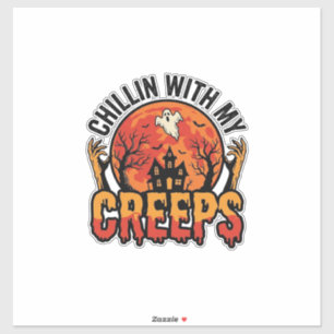 Halloween Chillin With My Creeps Vintage T-Shirt D