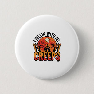 Halloween Chillin With My Creeps Vintage T-Shirt D 6 Cm Round Badge