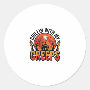 Halloween Chillin With My Creeps Vintage T-Shirt D Classic Round Sticker