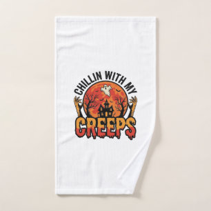 Halloween Chillin With My Creeps Vintage T-Shirt D Hand Towel