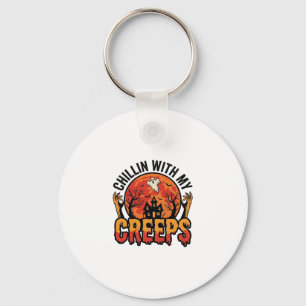 Halloween Chillin With My Creeps Vintage T-Shirt D Key Ring