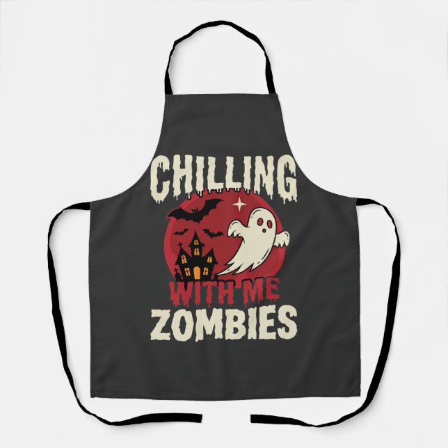 Halloween Chilling With Me Zombies Ghost Design Apron (Front)