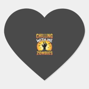 Halloween Chilling With Me Zombies Graphic Heart Sticker