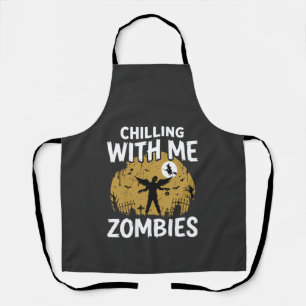Halloween Chilling With Me Zombies Vintage Graphic Apron