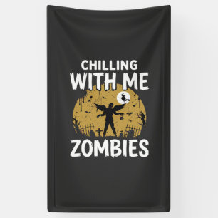 Halloween Chilling With Me Zombies Vintage Graphic Banner