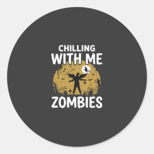 Halloween Chilling With Me Zombies Vintage Graphic Classic Round Sticker