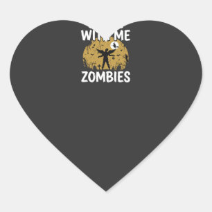 Halloween Chilling With Me Zombies Vintage Graphic Heart Sticker