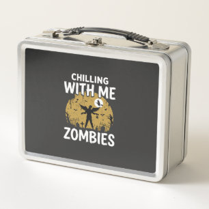 Halloween Chilling With Me Zombies Vintage Graphic Metal Lunch Box