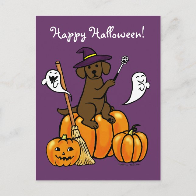 Halloween Chocolate Labrador Cartoon 2 Postcard (Front)