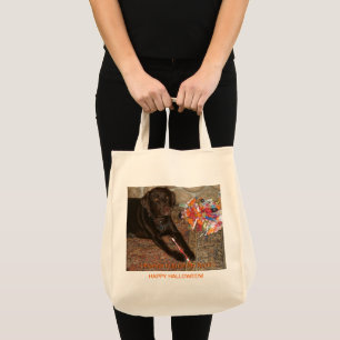 Halloween Chocolate Labrador Dog with Sweet Tooth Tote Bag