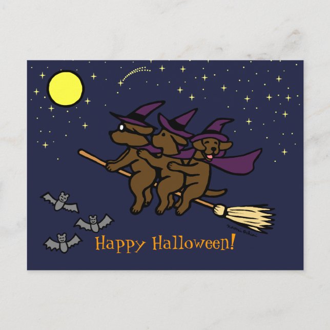Halloween Chocolate Labrador Riders! Postcard (Front)