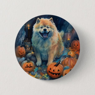 Halloween Chow Chow With Pumpkins Scary  6 Cm Round Badge