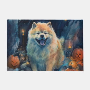 Halloween Chow Chow With Pumpkins Scary Doormat