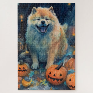 Halloween Chow Chow With Pumpkins Scary  Jigsaw Puzzle