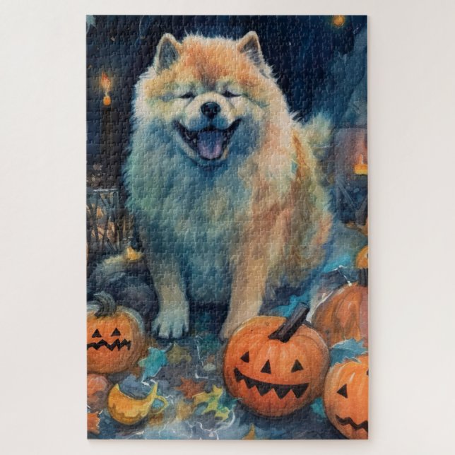 Halloween Chow Chow With Pumpkins Scary  Jigsaw Puzzle (Vertical)