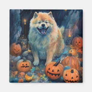 Halloween Chow Chow With Pumpkins Scary  Magnet
