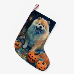 Halloween Chow Chow With Pumpkins Scary Small Christmas Stocking