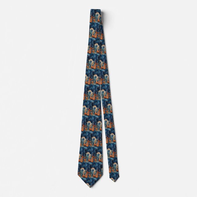 Halloween Chow Chow With Pumpkins Scary  Tie (Front)