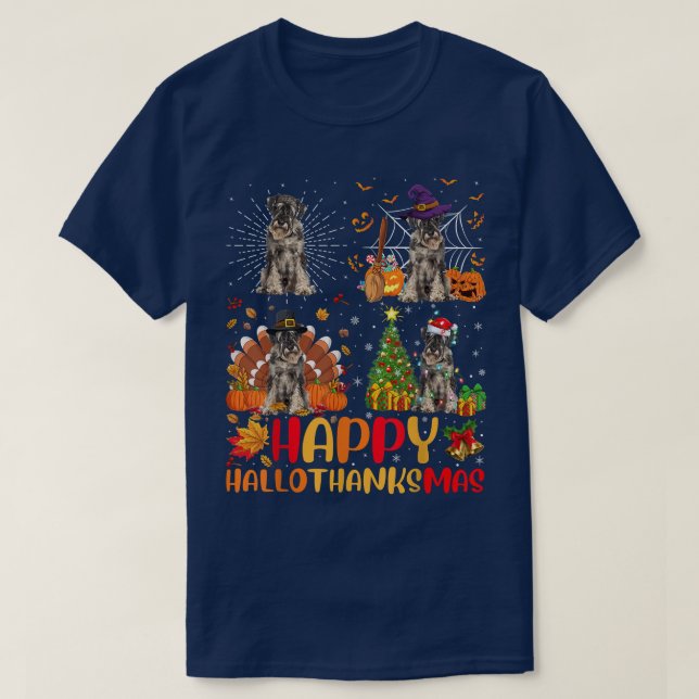 Halloween Christmas Funny Schnauzer Dog Hallothank T-Shirt (Design Front)