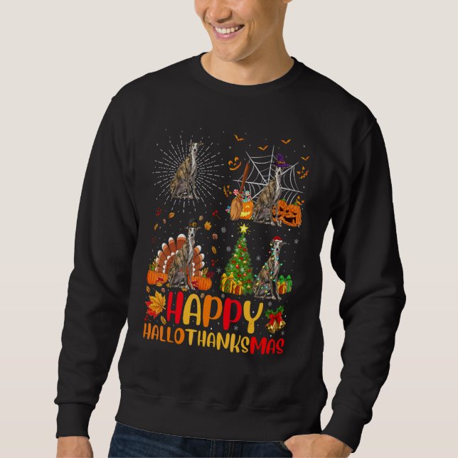 Halloween Christmas  Greyhound Dog Hallothanksmas Sweatshirt (Front)