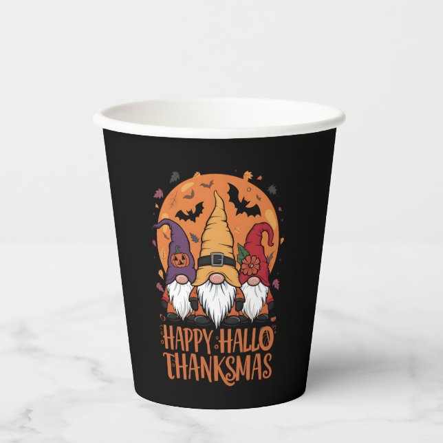 Halloween Christmas Happy HalloThanksMas Gnomes Paper Cups (Front)
