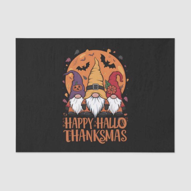 Halloween Christmas Happy HalloThanksMas Gnomes Tissue Paper (Front)