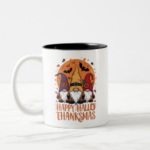 Halloween Christmas Happy HalloThanksMas Gnomes Two-Tone Coffee Mug