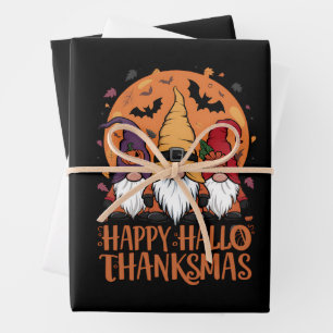 Halloween Christmas Happy HalloThanksMas Gnomes Wrapping Paper Sheet