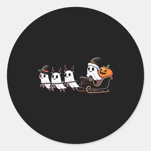 Halloween Christmas Santa's Reindeer Ghost Happy G Classic Round Sticker (Front)