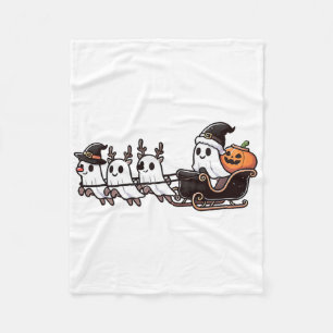 Halloween Christmas Santa's Reindeer Ghost Happy G Fleece Blanket