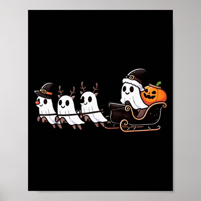 Halloween Christmas Santa's Reindeer Ghost Happy G Poster (Front)