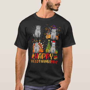 Halloween Christmas Scottish Fold Cat Hallothanks T-Shirt