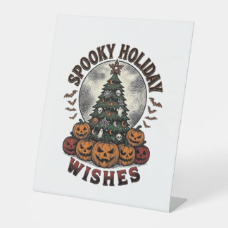 Halloween Christmas Shirt Vintage Pumpkin Tree_1 Pedestal Sign